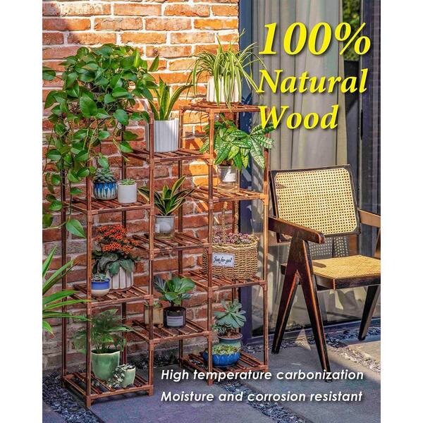 4-Tier Indoor and Outdoor Wooden Plant Stand Tall Large Plant