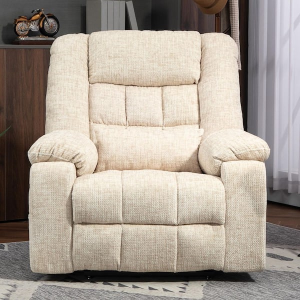 Flagship 180° Lay Flat 4 Motor 27 in. Extra Wide Cream Chenille Power Lift Recliner Chair w/Adjustable Headrest & Lumbar