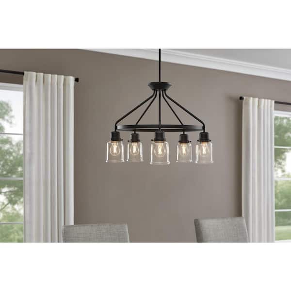 Timphaven 5-Light Matte Black Clear Glass Chandelier