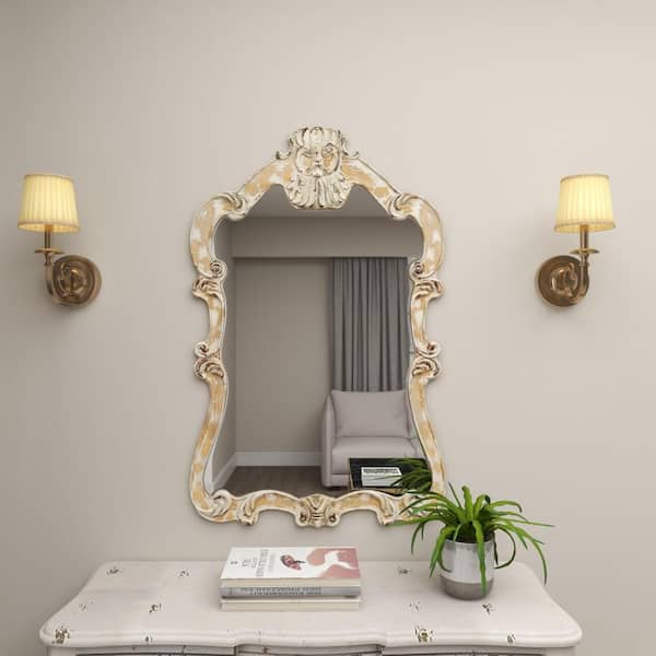 Litton Lane 39 in. x 25 in. Carved Acanthus Arched Framed Cream