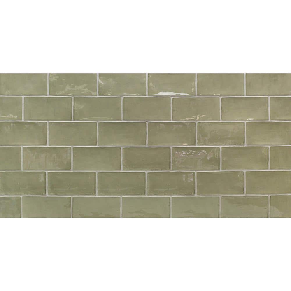 Messi 3" x 6" Polished Green Ceramic Subway Wall Tile