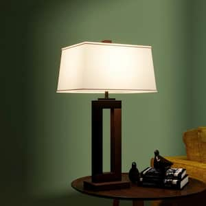 25.9 in. Black and Chocolate Bedside Table Lamp Set With USB Port and Shades (Set of 2)