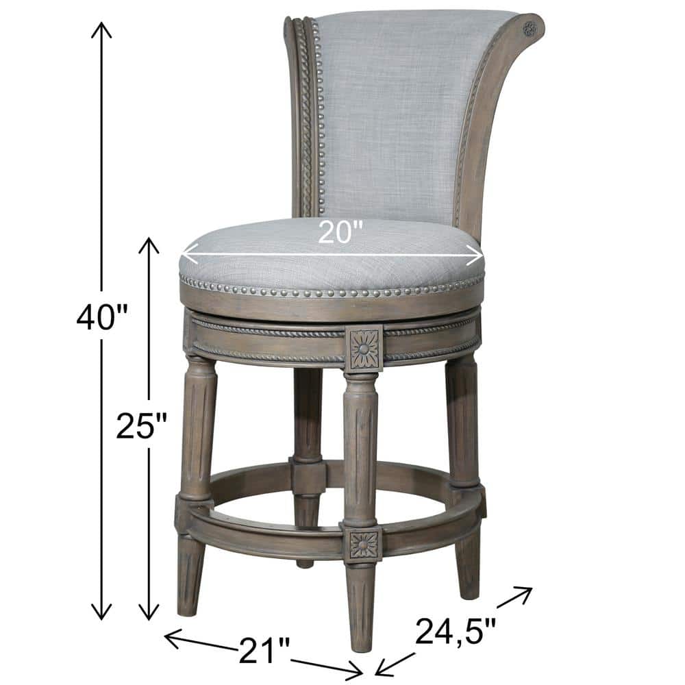 Weathered Gray Wood Swivel Counter-Height Barstool with Linen Upholstery