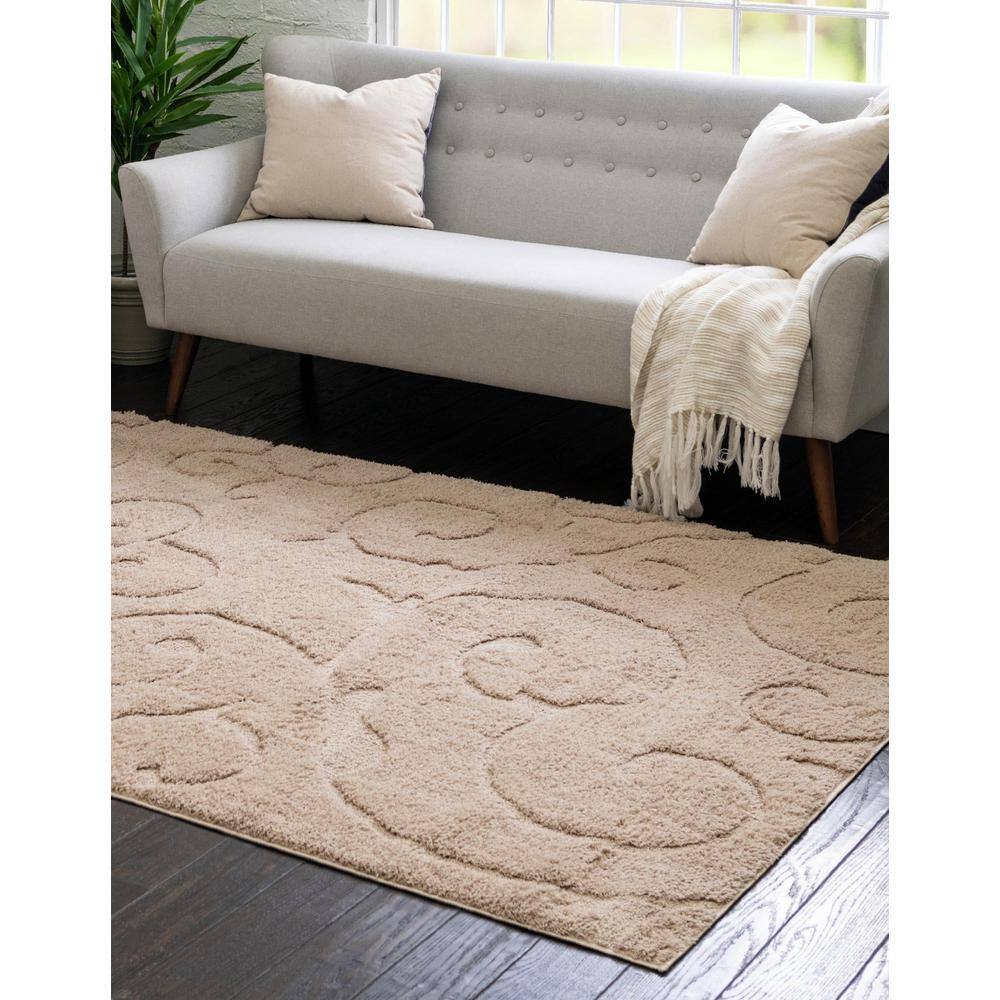Light Brown Floral Shag Synthetic Area Rug 5' x 8'