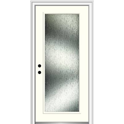 36 in. x 80 in. Right-Hand Full Lite Painted Rain Glass Alabaster Fiberglass Prehung Front Door on 4-9/16 in. Frame