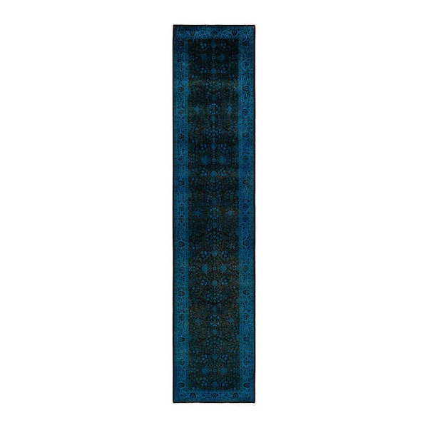 Overdyed Black 3 ft x 14 ft 4 in Wool Indoor Area Rug