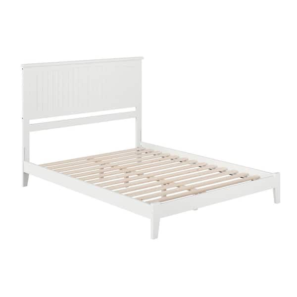 Nantucket White King Solid Wood Frame Low Profile Platform Bed with Attachable USB Device Charger