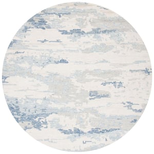 Abstract Ivory/Blue 4 ft. x 4 ft. Abstract Sky Round Area Rug