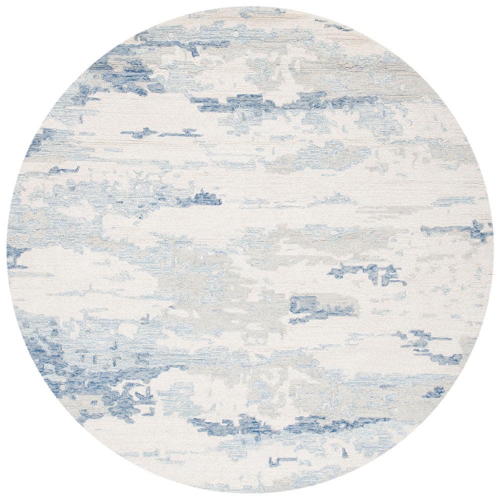 Abstract Ivory/Blue 6 ft. x 6 ft. Abstract Sky Round Area Rug