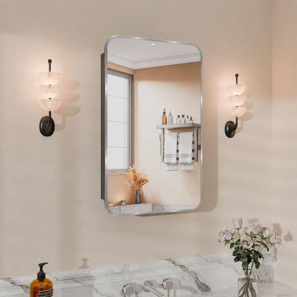 16 in. W x 26 in. H Recessed Rectangular Metal Framed Bathroom Medicine Cabinets with Mirror in Brushed Nickel