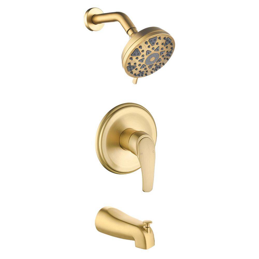 Single Handle 2-Spray Tub and Shower Faucet 2.5 GPM, 5 in. Head Shower with 6 Functions in Brushed Gold Valve Included price history on PriceWatchPro