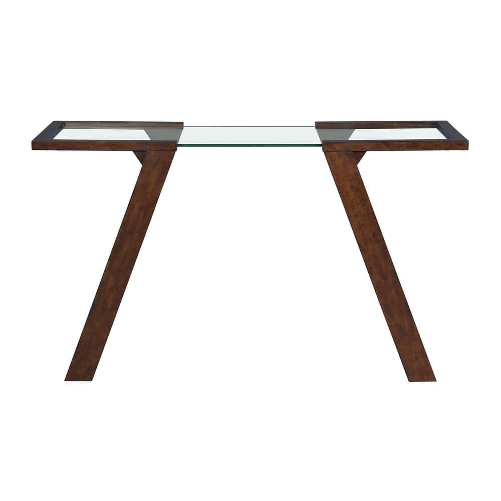 Espresso Aerodynamic 50'' Sofa Table with Tempered Glass Top