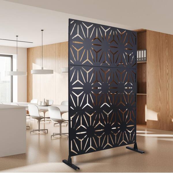 4 ft. x 6.3 ft. Black Steel Patio Privacy Fence Screen, Decorative