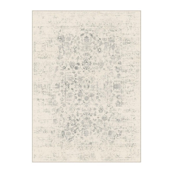 Backyard Garden Gray 8 ft. x 10 ft. Vintage Distressed Washable Area Rug