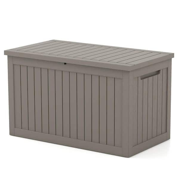 130 Gal. Brown Resin Wood Look Outdoor Storage Deck Box with Lockable Lid