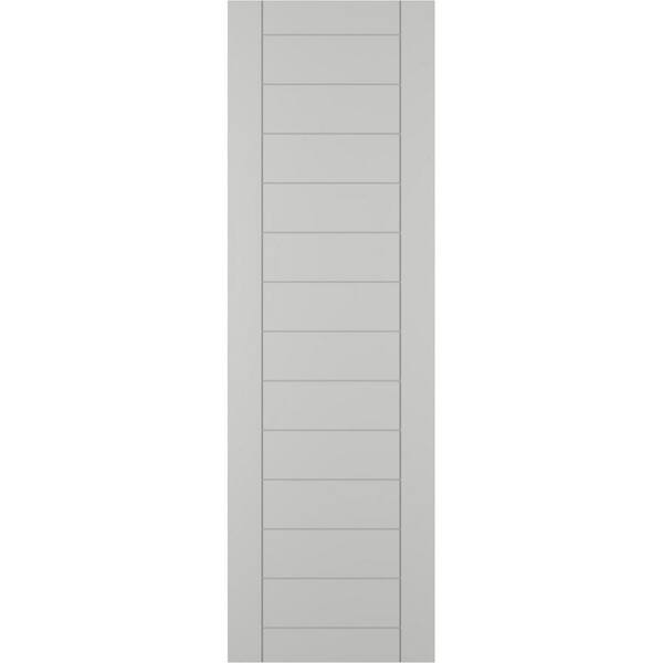 Ekena Millwork 15 in. x 59 in. PVC Horizontal Slat Framed Modern Style Fixed Mount Board and Batten Shutters Pair in Hailstorm Gray