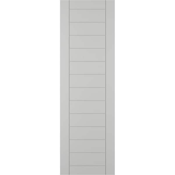 Ekena Millwork 18 in. x 74 in. PVC Horizontal Slat Framed Modern Style Fixed Mount Board and Batten Shutters Pair in Hailstorm Gray