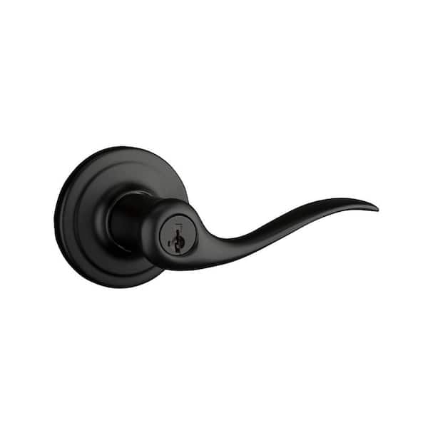Kwikset Tustin Matte Black Keyed Entry Door Handle Featuring SmartKey Security with Microban Antimicrobial Technology