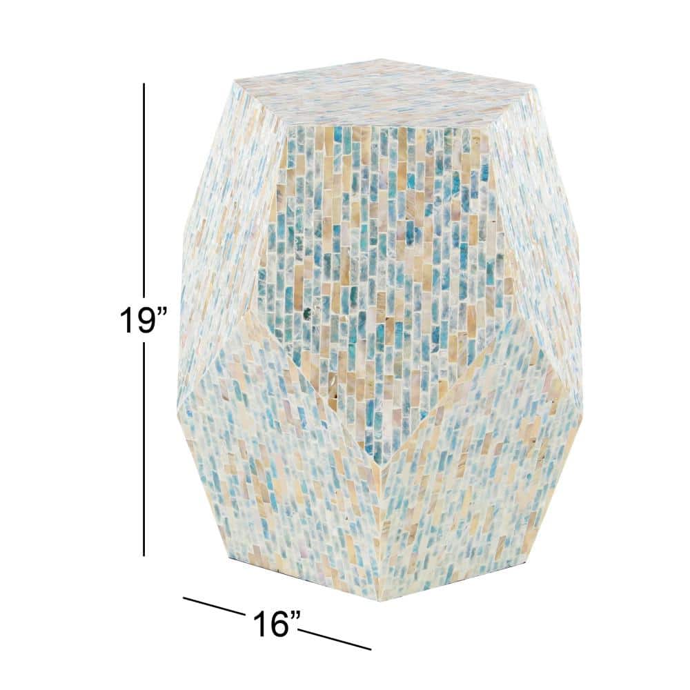 Natural Wood and Shell Round Accent Table
