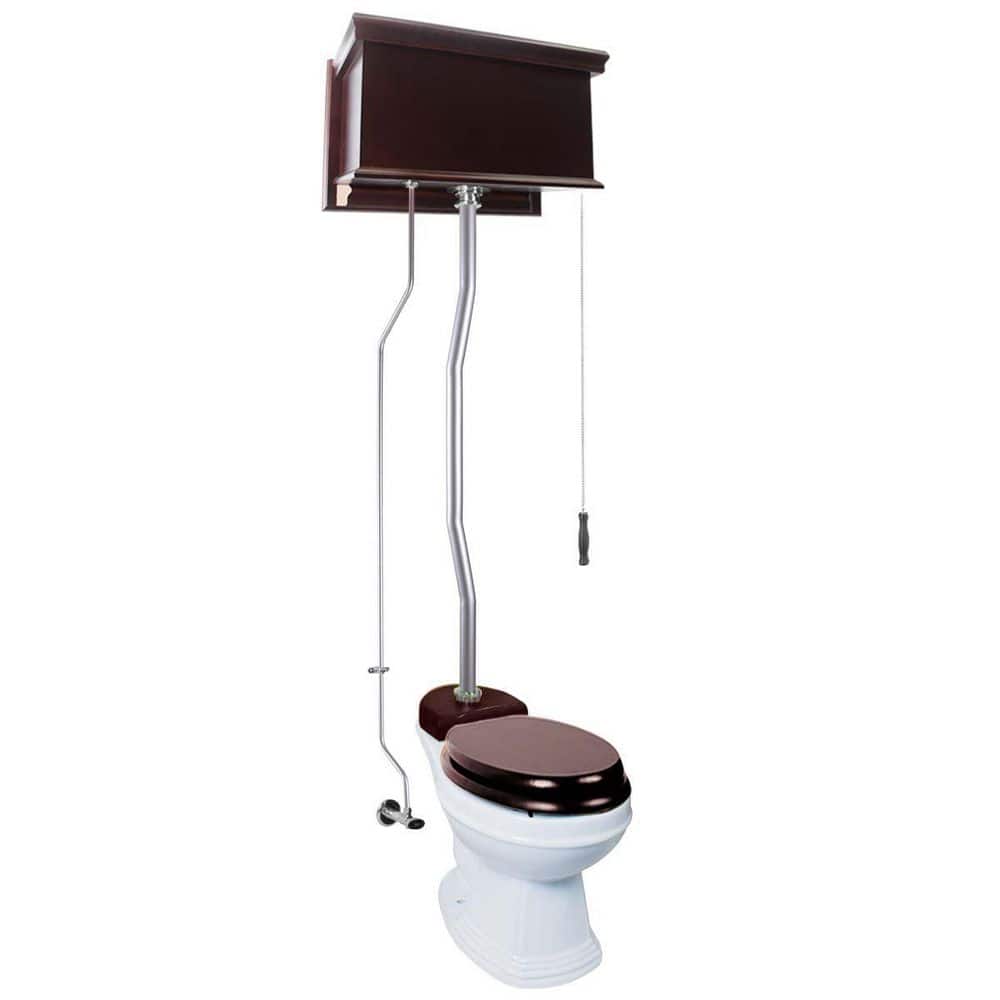 Dark Oak High Tank Pull Chain Toilet 2-piece 1.6 GPF Single Flush Round Bowl Toilet in. White Seat Not Included price history on PriceWatchPro