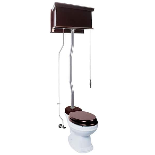 RENOVATORS SUPPLY MANUFACTURING Dark Oak High Tank Pull Chain Toilet 2-piece 1.6 GPF Single Flush Round Bowl Toilet in. White Seat Not Included
