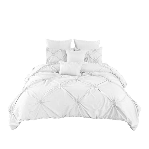 Benjara 8-Piece White Solid Print Polyester King Comforter Set