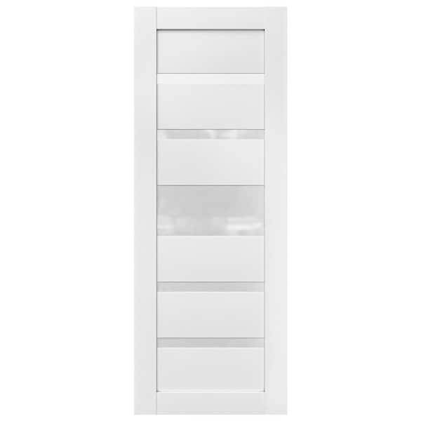 30 in. x 96 in. 6 Panel Solid Wood 5-Lite Frosted Glass Prefinished White Polycarbonate Interior Door Slab Mallow