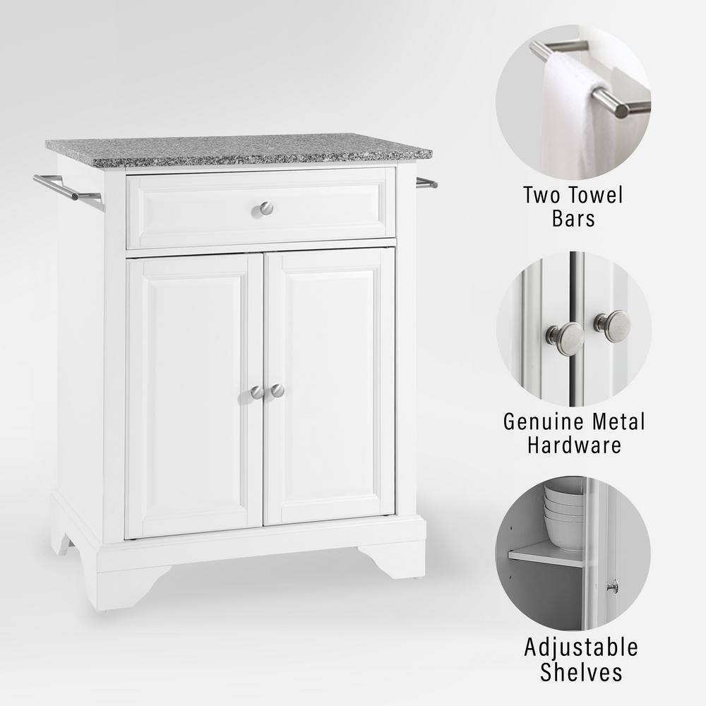 White and Gray Granite Top Portable Kitchen Island Cart