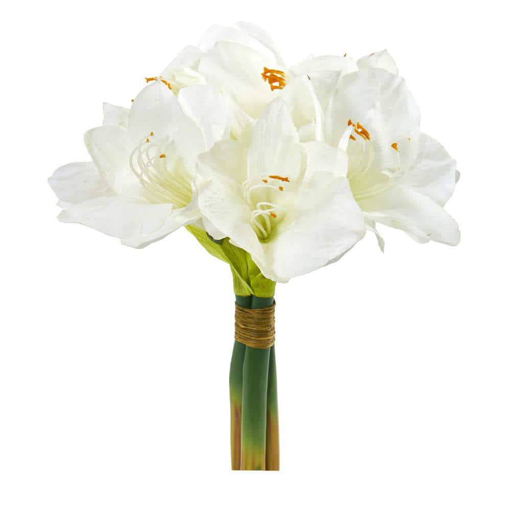 Nearly Natural Indoor 14 In Amaryllis Bouquet Artificial Flower Set Of 3 2288 S3 Wh The Home Depot