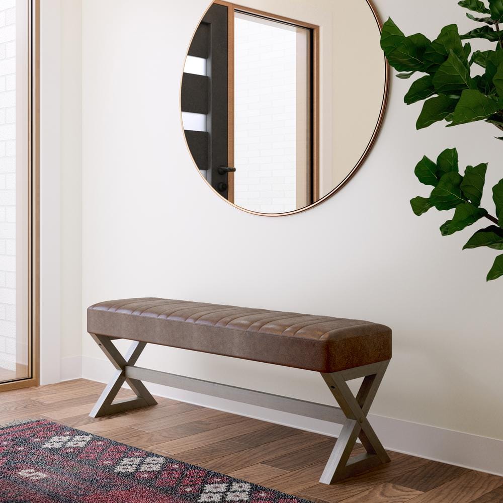 Salinger 48" Chestnut Brown Faux Leather Ottoman Bench