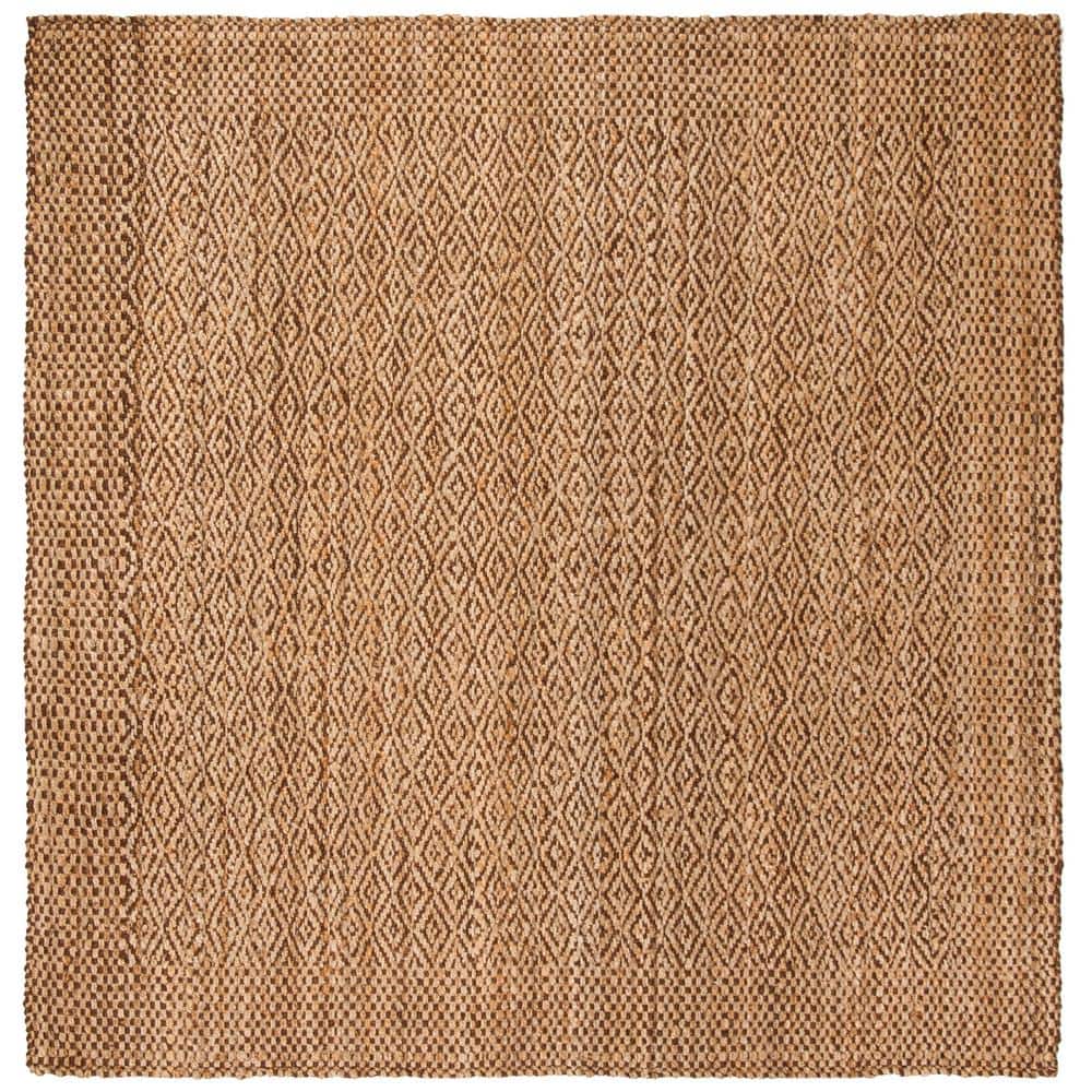 Hand-Knotted Geometric Jute 5' Square Area Rug in Natural/Brown