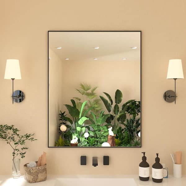 24 in. W x 30 in. H Rectangular Framed Wall Bathroom Vanity Mirror in Matte Black
