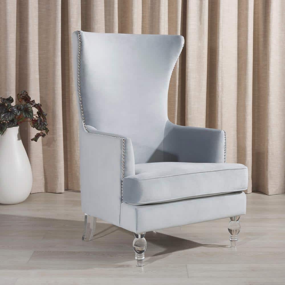 Light Silver Velvet Transitional Wingback Accent Chair