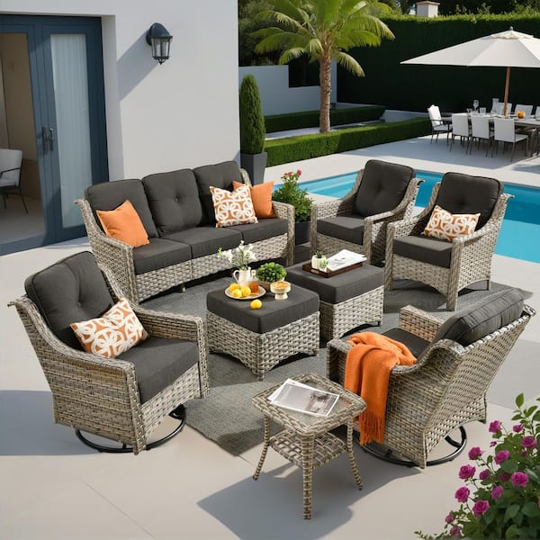 HOOOWOOO Kelleys 9-Piece Wicker Modern Outdoor Patio HOOOWOOO Kelleys 9-Piece Wicker Modern Outdoor Patio