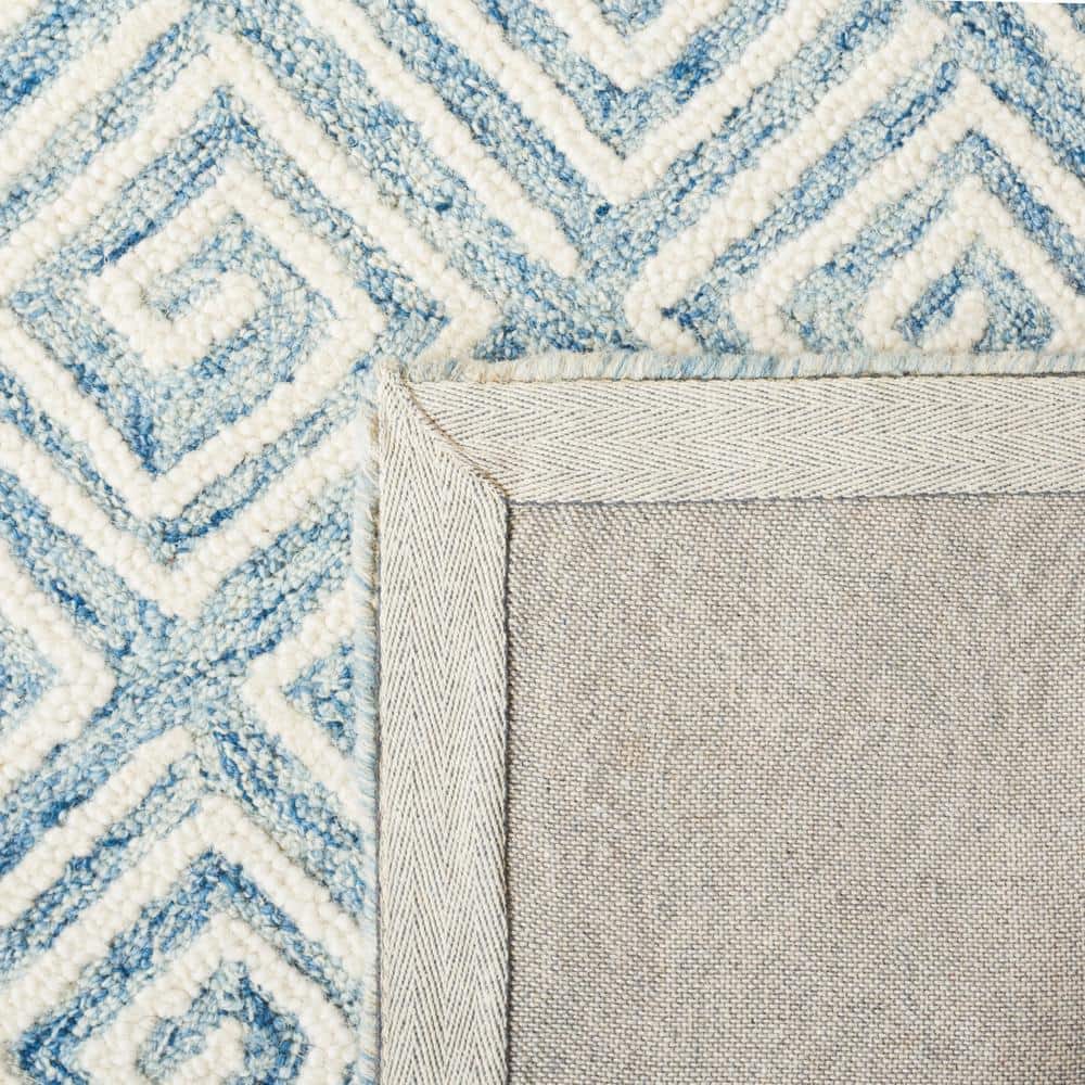 Light Blue and Ivory Geometric Wool Hand-Tufted Area Rug