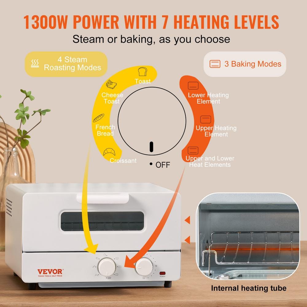 White Compact 12L Steam Convection Toaster Oven