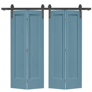 60 in. x 80 in. Hollow Core 1-Panel Shaker Dignity Blue Composite Double Bi-Fold Barn Door with Sliding Hardware Kit