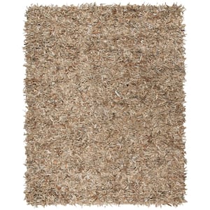 Leather Shag Beige 4 ft. x 6 ft. Solid Area Rug