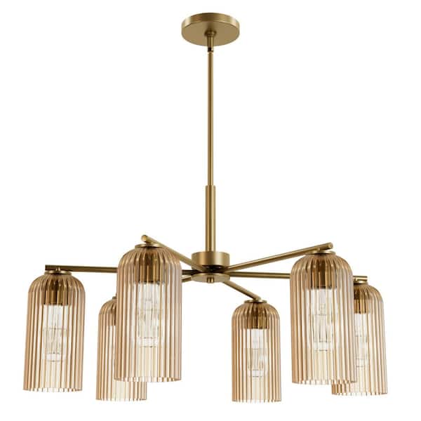 Hunter Beverly Glen 6-Light Luxe Gold Shaded Dome Chandelier for Kitchens with Non Bulbs Included
