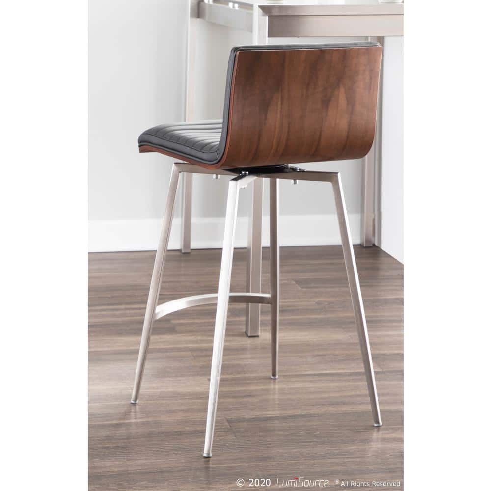 Modern Black Faux Leather Swivel Counter Height Stool with Wood Back