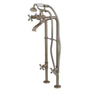Traditional 3-Handle Claw Foot Freestanding Tub Faucet with Handshower Combo Set in Brushed Nickel