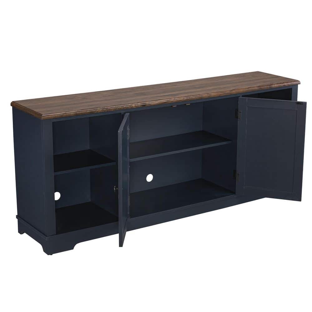 Ranch Rustic Navy 70" TV Stand with Cabinet and Open Shelves