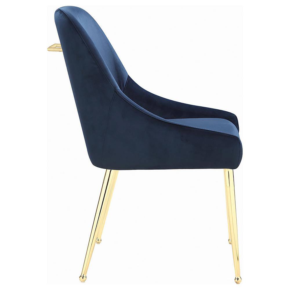 Dark Ink Blue Velvet Upholstered Side Chair with Brass Legs