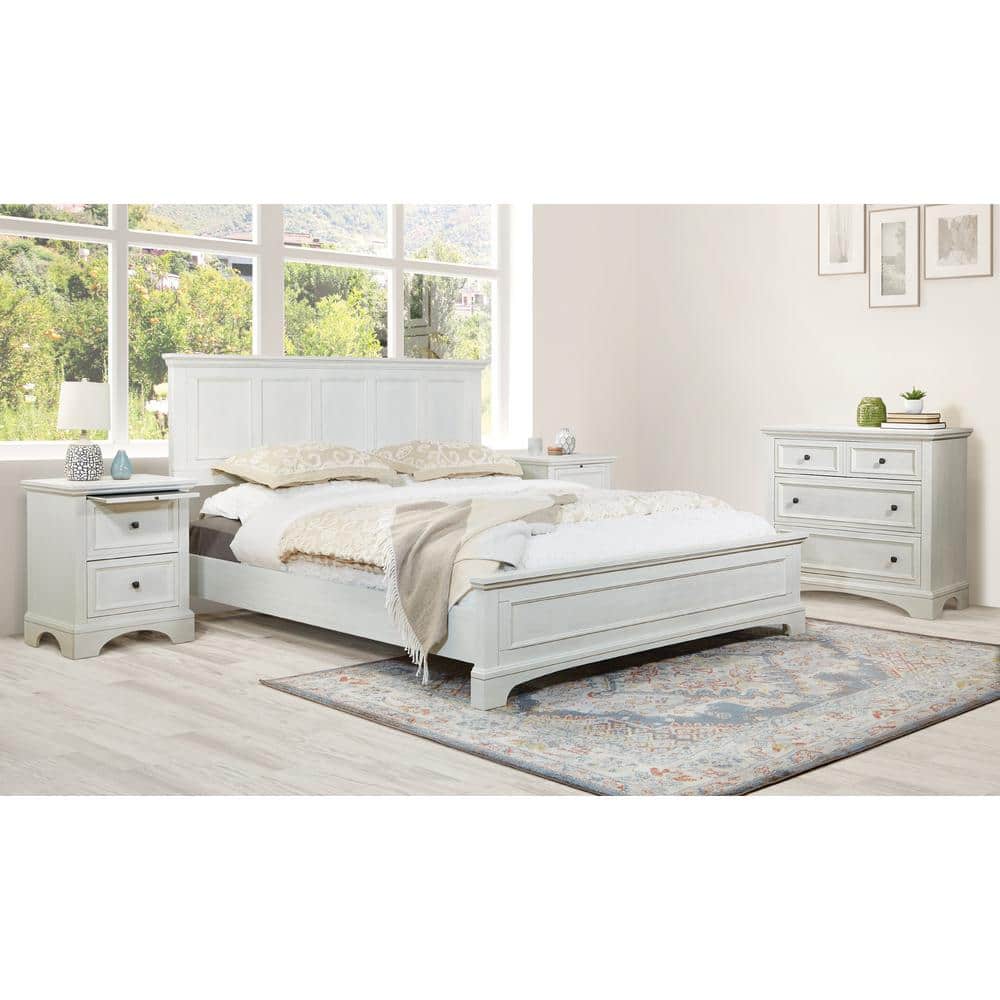 Rustic White King 4-Piece Solid Wood Bedroom Set