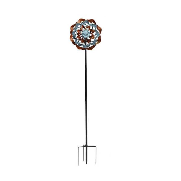 74 in. Copper Metal Solar Powered Outdoor Metal Wind Spinners with Light