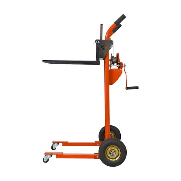 440 lbs. 35.4 in. Max Lift Orange Manual Stacker Mini Hand Pallet Stacker Winch Stacker with Fixed Legs