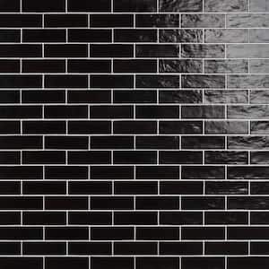 Amagansett Jet Black 2 in. x 8 in. Mixed Finish Ceramic Subway Wall Tile (5.38 sq. ft. / case)