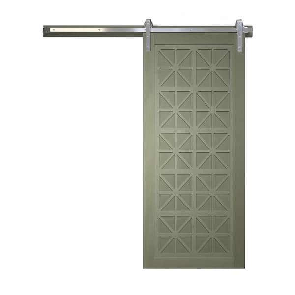VeryCustom 42 in. x 84 in. Lucy in the Sky Gauntlet Wood Sliding Barn Door with Hardware Kit in Stainless Steel