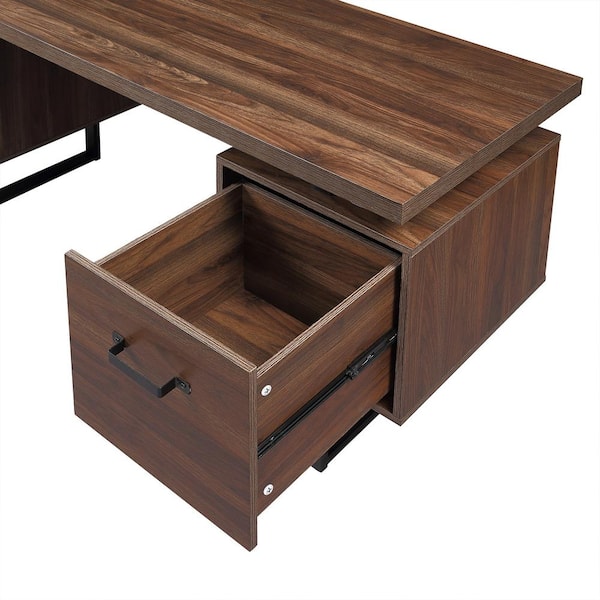 Merax 59 in. W Rectangular Brown Wood 3 Drawer Computer Desk Merax 59 in. W Rectangular Brown Wood 3 Drawer Computer Desk