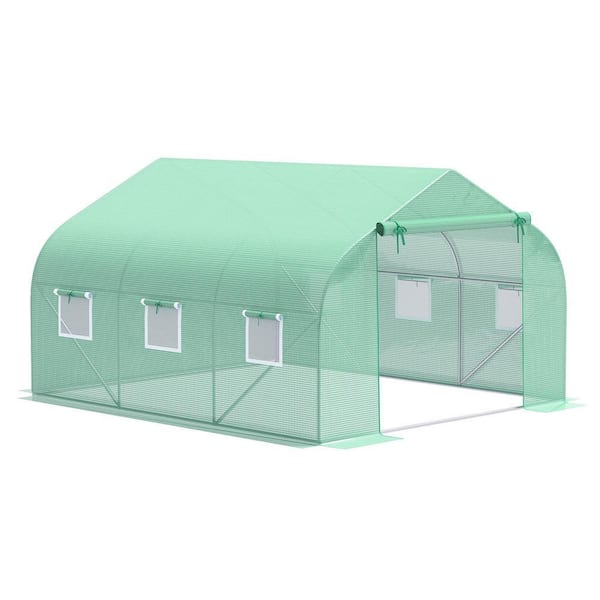 118 in. W x 137.75 in. D x 78.75 in. H Green Outdoor Walk-in Greenhouse with Roll-up Windows, Zippered Door, PE Cover